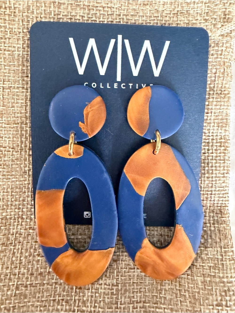 Navy and Tan Oval Drop Earrings
